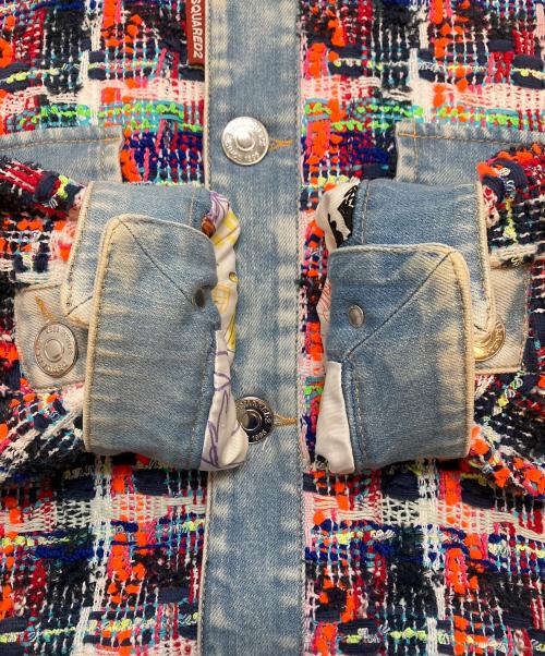 DSQUARED2（ディースクエアード）DSQUARED2 (ディースクエアード) ツイード デニム ノーカラージャケット マルチカラー サイズ:Sの古着・服飾アイテム