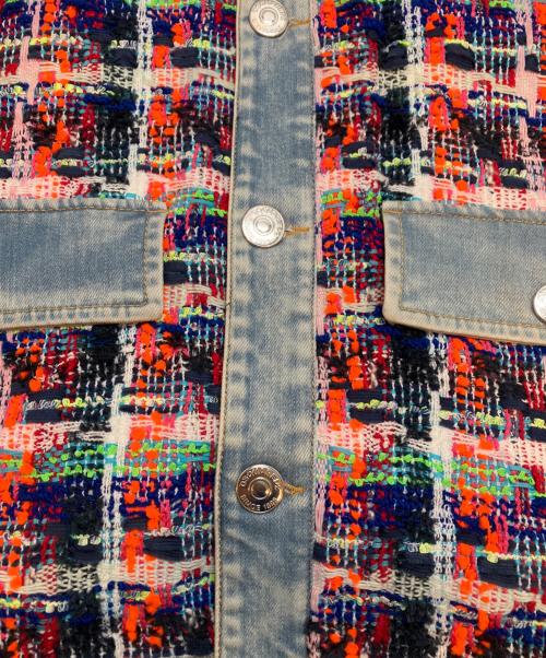 DSQUARED2（ディースクエアード）DSQUARED2 (ディースクエアード) ツイード デニム ノーカラージャケット マルチカラー サイズ:Sの古着・服飾アイテム