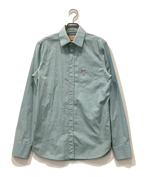 GUCCI（グッチ）GUCCI (グッチ) ワンポイントロゴ刺繍シャツ ブルー サイズ:38/15(S~M)の古着・服飾アイテム