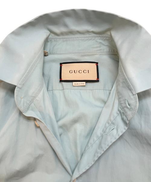 GUCCI（グッチ）GUCCI (グッチ) ワンポイントロゴ刺繍シャツ ブルー サイズ:38/15(S~M)の古着・服飾アイテム