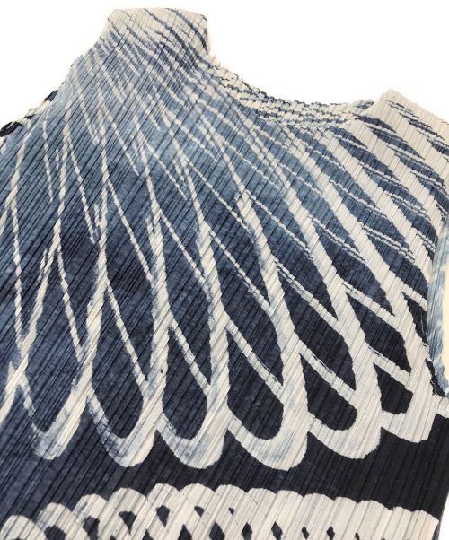 PLEATS PLEASE（プリーツプリーズ）PLEATS PLEASE (プリーツプリーズ) 総柄プリーツノースリーブワンピース/2017SS/Motion Dress ブルー サイズ:4の古着・服飾アイテム