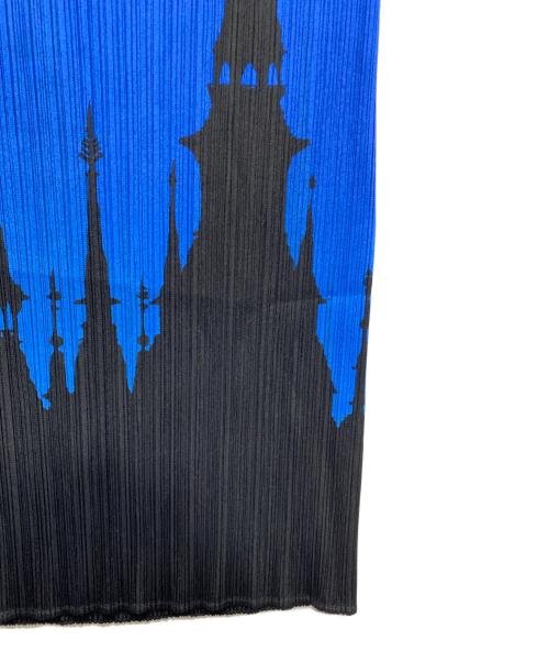 PLEATS PLEASE（プリーツプリーズ）PLEATS PLEASE (プリーツプリーズ) タワーシルエットプリントプリーツスカート ブルー サイズ:5の古着・服飾アイテム