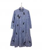 RED VALENTINOレッドヴァレンティノ）の古着「フラワー刺繍シャツワンピース」｜ブルー