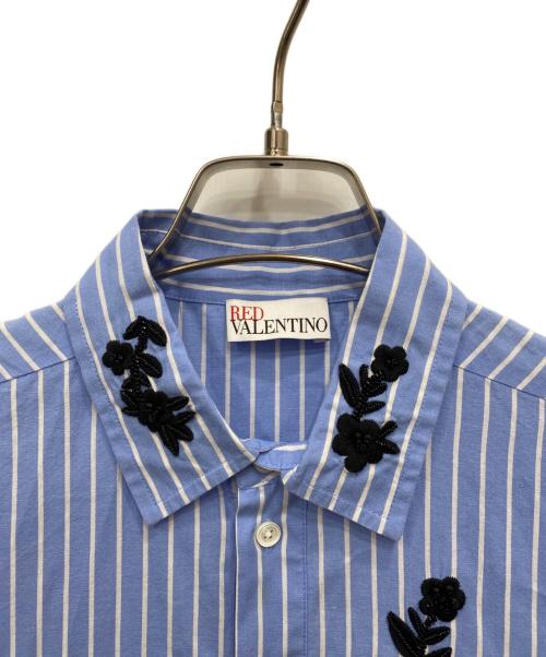RED VALENTINO（レッドヴァレンティノ）RED VALENTINO (レッドヴァレンティノ) フラワー刺繍シャツワンピース ブルー サイズ:38の古着・服飾アイテム