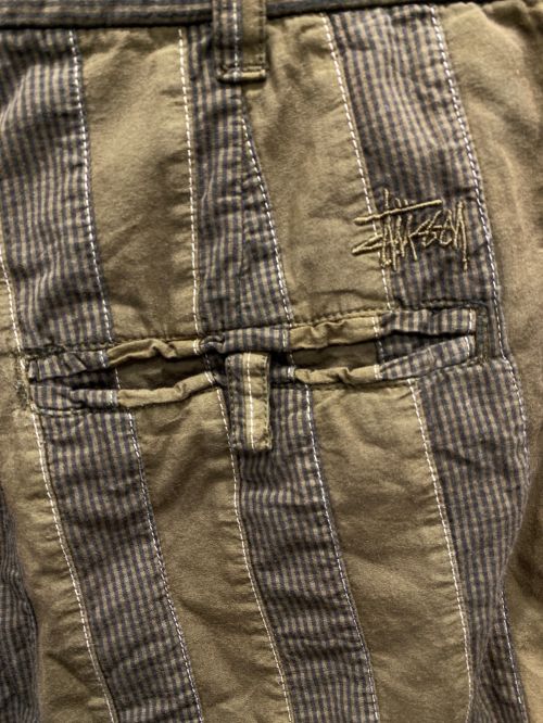 OLD STUSSY（オールドステューシー）OLD STUSSY (オールドステューシー) ストライプハーフパンツ ブラウン サイズ:W28の古着・服飾アイテム