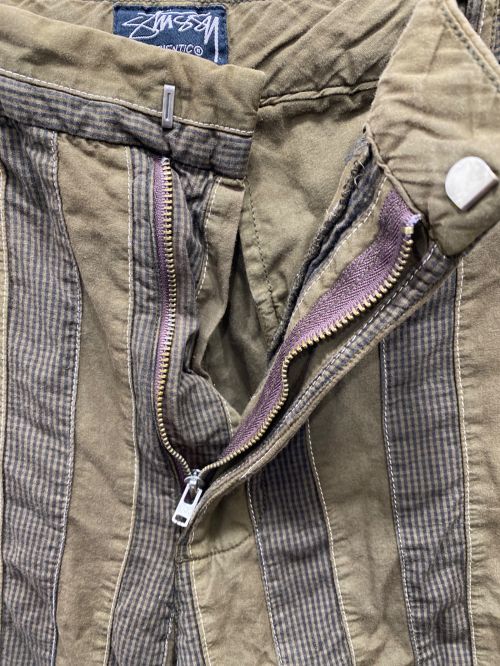 OLD STUSSY（オールドステューシー）OLD STUSSY (オールドステューシー) ストライプハーフパンツ ブラウン サイズ:W28の古着・服飾アイテム