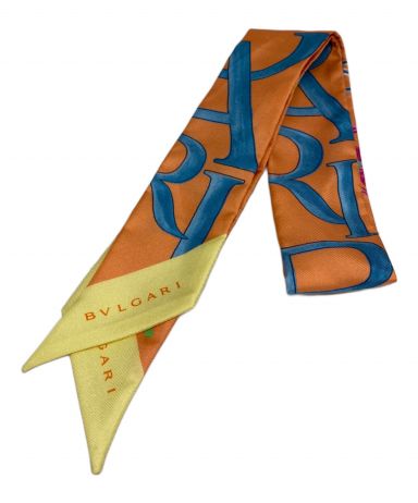 BVLGARI ロゴ☆シルクストール ブラック＆ オレンジ 中古・古着通販】BVLGARI (ブルガリ) ロゴマニアシェリースカーフ