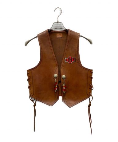 burny saddle leather-vest concho バーニー 入手困難 美品 BURNY バーニー レザーベスト ブラウン コンチョ 日本製