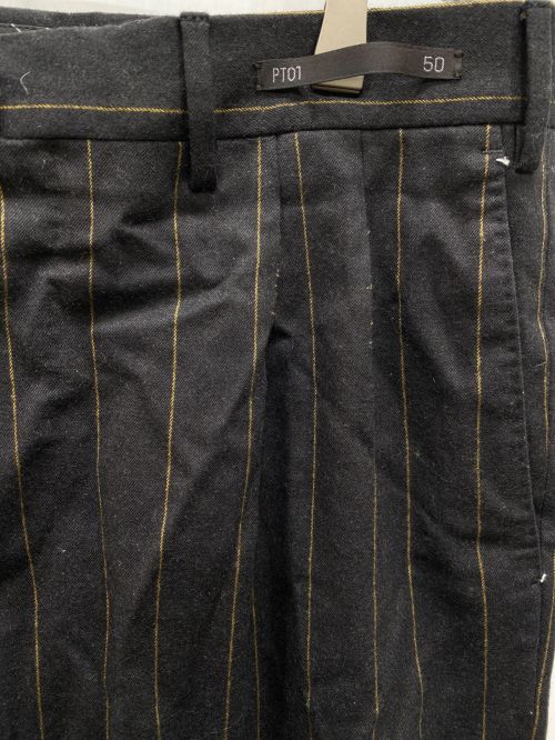 PT01（ピーティーゼロウーノ）PT01 (ピーティーゼロ) ストライプパンツ ブラック サイズ:50の古着・服飾アイテム