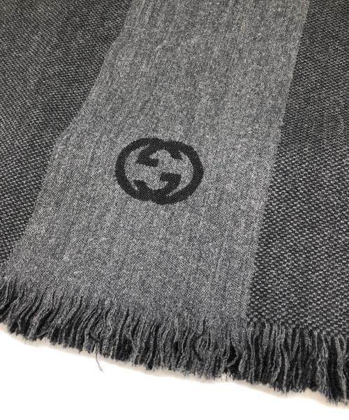 GUCCI（グッチ）GUCCI (グッチ) ウールシルク混マフラー グレー×ブラックの古着・服飾アイテム