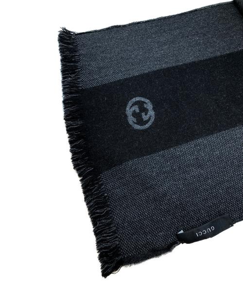 GUCCI（グッチ）GUCCI (グッチ) ウールシルク混マフラー グレー×ブラックの古着・服飾アイテム