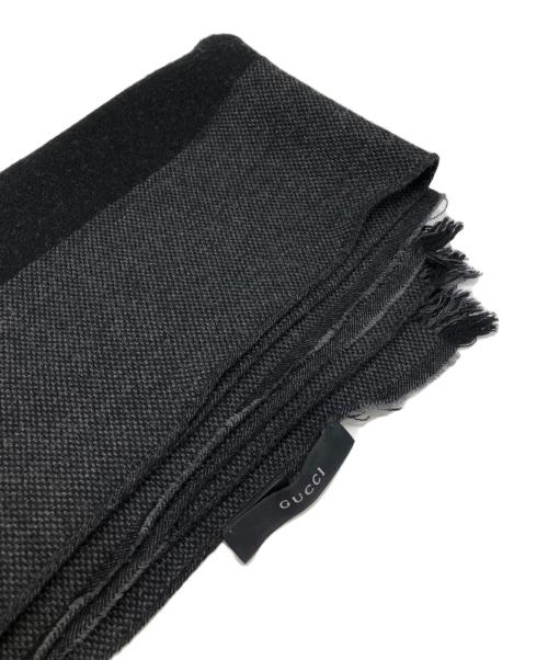 GUCCI（グッチ）GUCCI (グッチ) ウールシルク混マフラー グレー×ブラックの古着・服飾アイテム