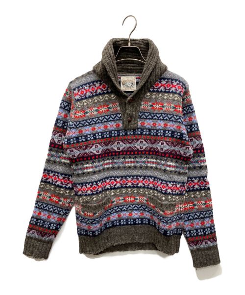 Jamieson's（ジャミーソンズ）Jamieson's (ジャミーソンズ) 総柄ショールカラーニット ブラウン サイズ:Sの古着・服飾アイテム