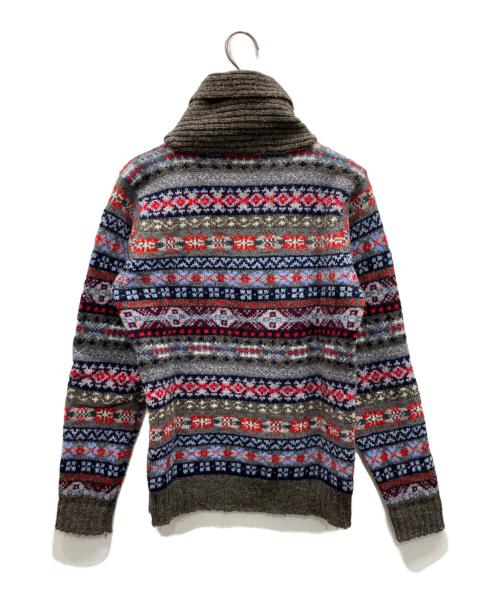 Jamieson's（ジャミーソンズ）Jamieson's (ジャミーソンズ) 総柄ショールカラーニット ブラウン サイズ:Sの古着・服飾アイテム