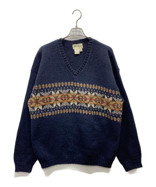 Eddie Bauer（エディーバウアー）Eddie Bauer (エディーバウアー) ノルディック柄Vネックニット ネイビー サイズ:XLの古着・服飾アイテム