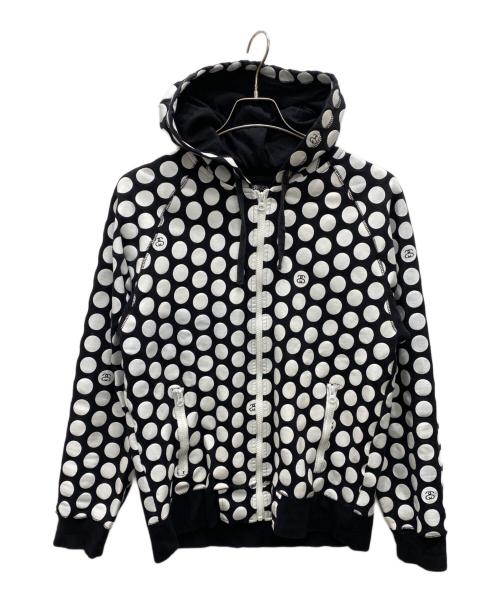 stussy（ステューシー）stussy (ステューシー) ドット柄ジップアップパーカー ブラック×ホワイト サイズ:Mの古着・服飾アイテム