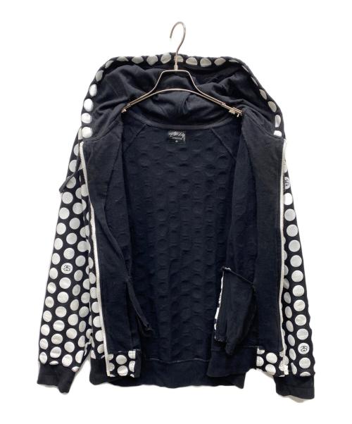 stussy（ステューシー）stussy (ステューシー) ドット柄ジップアップパーカー ブラック×ホワイト サイズ:Mの古着・服飾アイテム