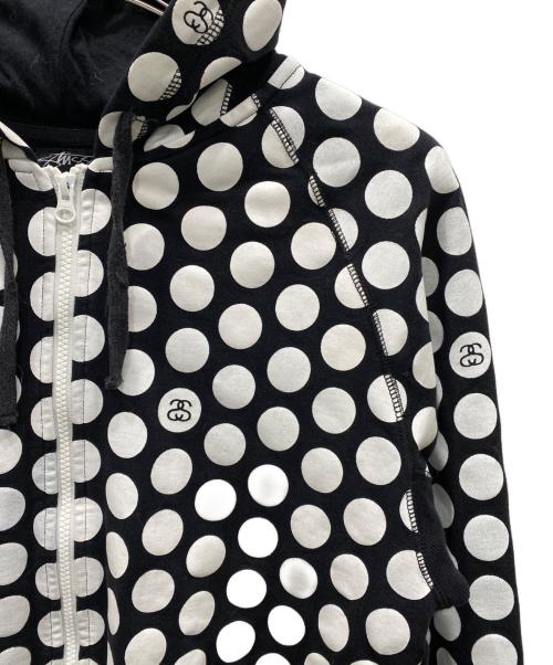 stussy（ステューシー）stussy (ステューシー) ドット柄ジップアップパーカー ブラック×ホワイト サイズ:Mの古着・服飾アイテム