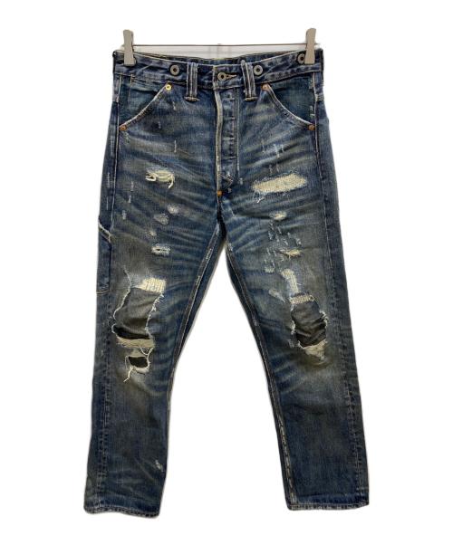 RRL（ダブルアールエル）RRL (ダブルアールエル) クラッシュ加工サスペンダーボタンデニムパンツ インディゴ サイズ:W28の古着・服飾アイテム