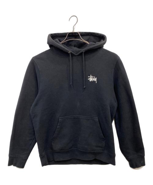 stussy（ステューシー）stussy (ステューシー) ロゴプリントプルオーバーパーカー ブラック サイズ:Mの古着・服飾アイテム