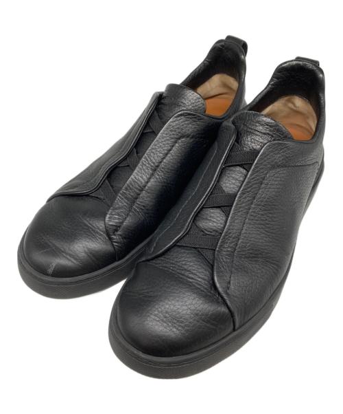 ERMENEGILDO ZEGNA（エルメネジルド・ゼニア）ERMENEGILDO ZEGNA (エルメネジルド・ゼニア) TRIPLE STITCHレザーローカットスニーカー ブラック サイズ:US9の古着・服飾アイテム
