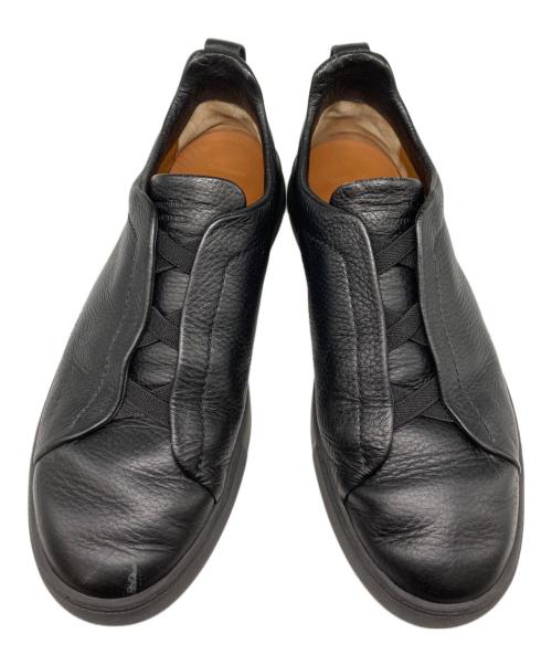 ERMENEGILDO ZEGNA（エルメネジルド・ゼニア）ERMENEGILDO ZEGNA (エルメネジルド・ゼニア) TRIPLE STITCHレザーローカットスニーカー ブラック サイズ:US9の古着・服飾アイテム