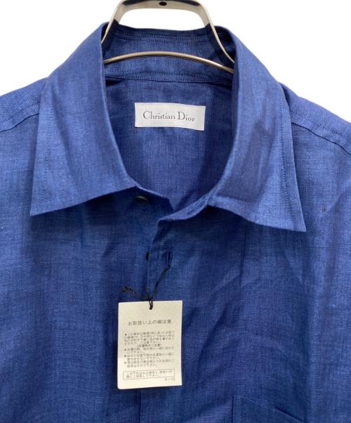 Christian Dior（クリスチャン ディオール）Christian Dior (クリスチャン ディオール) 半袖リネンシャツ ネイビー サイズ:Mの古着・服飾アイテム