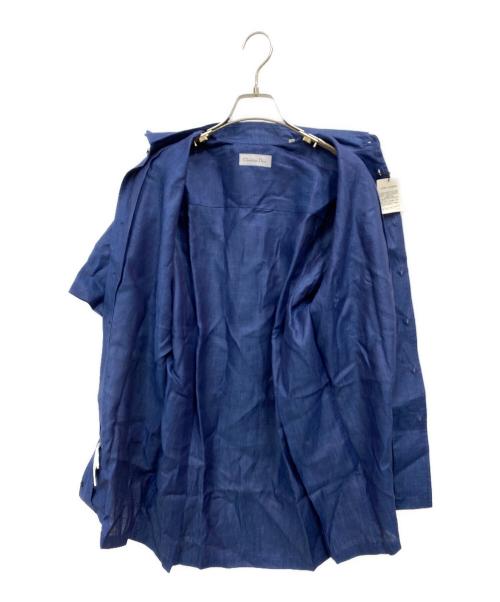 Christian Dior（クリスチャン ディオール）Christian Dior (クリスチャン ディオール) 半袖リネンシャツ ネイビー サイズ:Mの古着・服飾アイテム