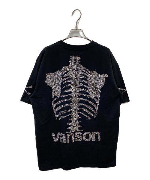 VANSON（バンソン）VANSON (バンソン) ラインストーンボーンTシャツ ブラック サイズ:XLの古着・服飾アイテム
