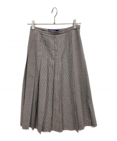 バーバリースカート、シルク100%グレーチェック未使用 BURBERRY ノバチェック グレー ミディ丈 ウール プリーツ