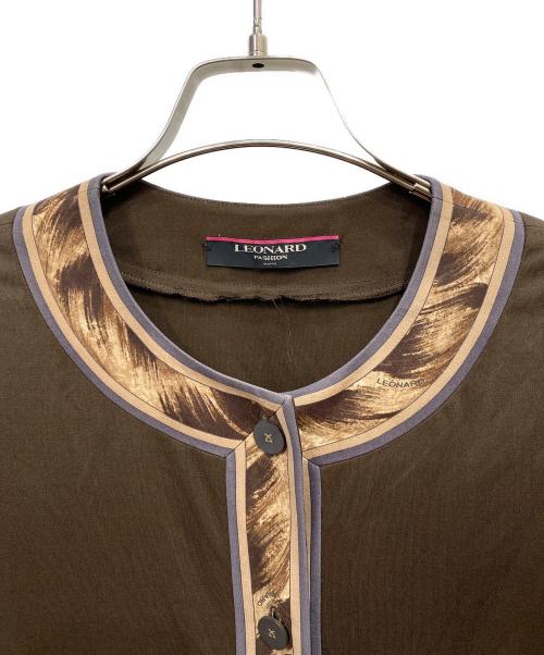 LEONARD（レオナール）LEONARD (レオナール) ノーカラージャケット ブラウン サイズ:Ｌの古着・服飾アイテム