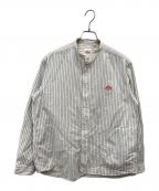 DANTONダントン）の古着「ストライプバンドカラーシャツ」｜ホワイト