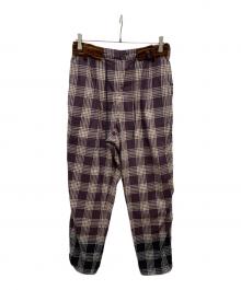 sacai（サカイ）の古着「ドローストリングチェックロングパンツ」｜パープル