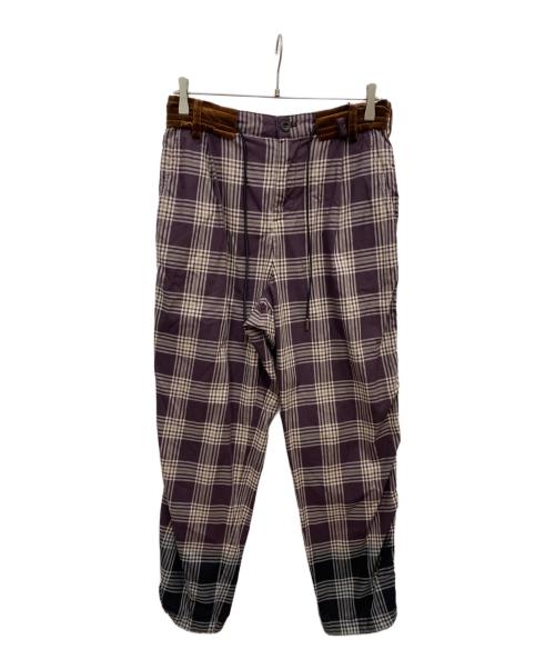 sacai（サカイ）sacai (サカイ) ドローストリングチェックロングパンツ パープル サイズ:1の古着・服飾アイテム