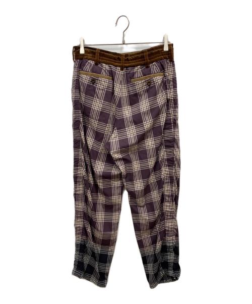 sacai（サカイ）sacai (サカイ) ドローストリングチェックロングパンツ パープル サイズ:1の古着・服飾アイテム
