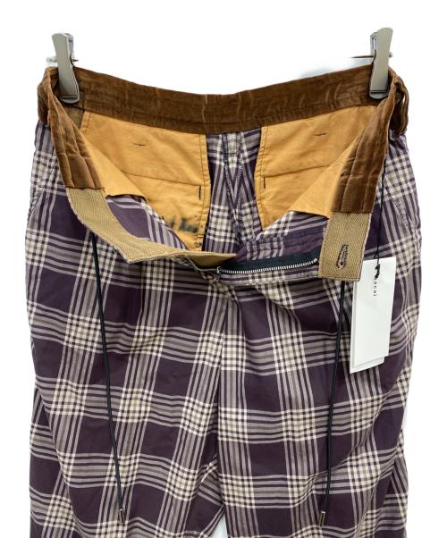 sacai（サカイ）sacai (サカイ) ドローストリングチェックロングパンツ パープル サイズ:1の古着・服飾アイテム