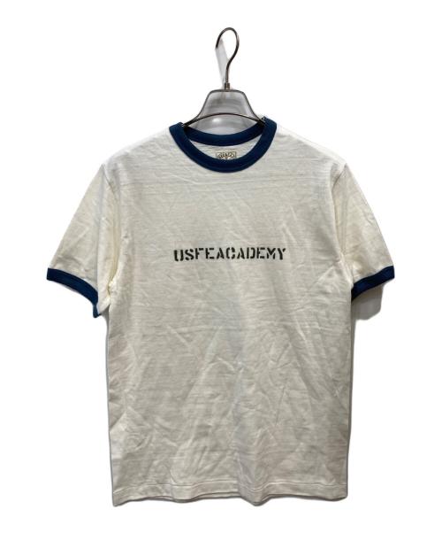 WAREHOUSE（ウエアハウス）WAREHOUSE (ウエアハウス) 染み込みプリントリンガーTシャツ ホワイト サイズ:38の古着・服飾アイテム