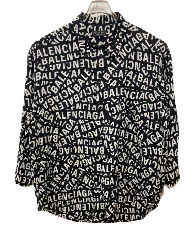 19ss バレンシアガ　総柄シャツ　ロゴ　オープンカラー　レーヨン　37 黒 3066002001442609_01_6003w.jpeg