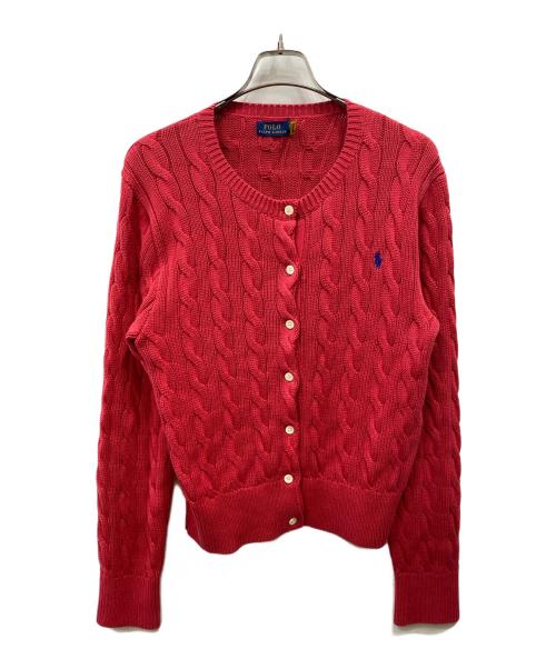 POLO RALPH LAUREN（ポロ・ラルフローレン）POLO RALPH LAUREN (ポロ・ラルフローレン) 丸首ケーブルカーディガン レッド サイズ:Lの古着・服飾アイテム