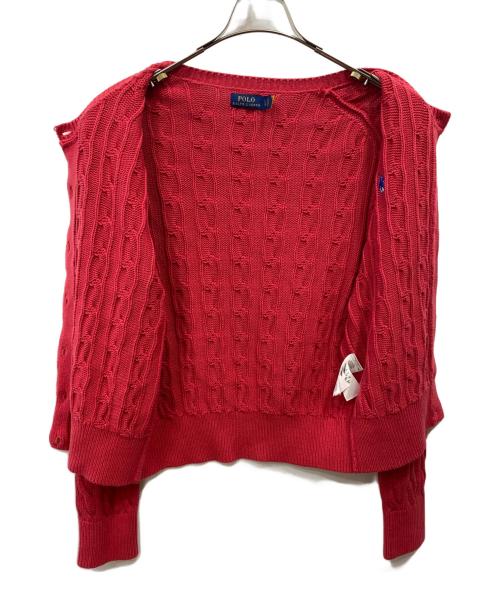 POLO RALPH LAUREN（ポロ・ラルフローレン）POLO RALPH LAUREN (ポロ・ラルフローレン) 丸首ケーブルカーディガン レッド サイズ:Lの古着・服飾アイテム