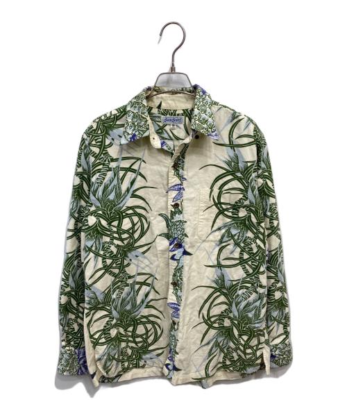 Sun Surf（サンサーフ）Sun Surf (サンサーフ) ハワイアンプリント長袖BDシャツ グリーン×ベージュ サイズ:Ｍの古着・服飾アイテム