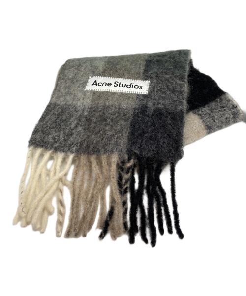 Acne studios（アクネ ストゥディオス）Acne studios (アクネ ストゥディオス) 大判モヘアチェックマフラー グレー×グリーン サイズ:250×28ｃｍの古着・服飾アイテム