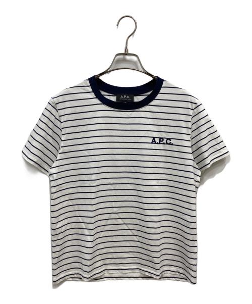 A.P.C.（アーペーセー）A.P.C. (アーペーセー) 半袖ボーダーカットソー ホワイト×ネイビー サイズ:Ｓの古着・服飾アイテム