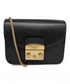 FURLAフルラ）の古着「メトロポリスチェーンショルダーミニバッグ」｜ブラック×ゴールド