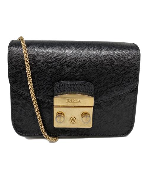 FURLA（フルラ）FURLA (フルラ) メトロポリスチェーンショルダーミニバッグ ブラック×ゴールドの古着・服飾アイテム