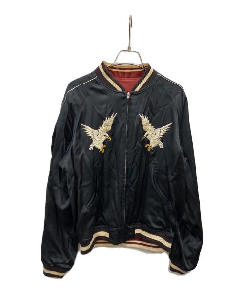 THE FLAT HEAD（ザ・フラットヘッド）THE FLAT HEAD (ザ・フラットヘッド) リネン混レーヨンスカジャン ブラック×バーガンディ サイズ:Mの古着・服飾アイテム