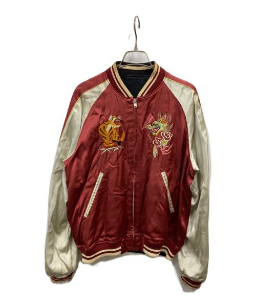 THE FLAT HEAD（ザ・フラットヘッド）THE FLAT HEAD (ザ・フラットヘッド) リネン混レーヨンスカジャン ブラック×バーガンディ サイズ:Mの古着・服飾アイテム