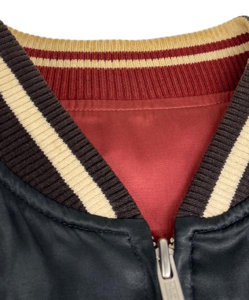 THE FLAT HEAD（ザ・フラットヘッド）THE FLAT HEAD (ザ・フラットヘッド) リネン混レーヨンスカジャン ブラック×バーガンディ サイズ:Mの古着・服飾アイテム