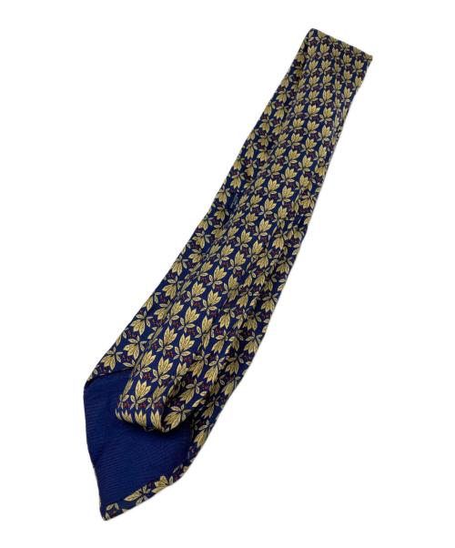 HERMES（エルメス）HERMES (エルメス) フクロウ柄シルクネクタイ イエロー×ネイビー サイズ:-の古着・服飾アイテム