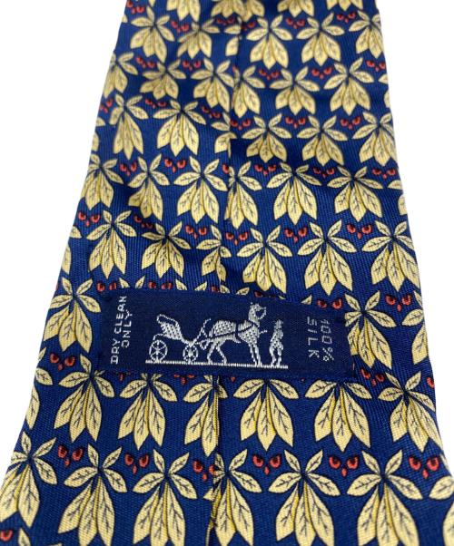 HERMES（エルメス）HERMES (エルメス) フクロウ柄シルクネクタイ イエロー×ネイビー サイズ:-の古着・服飾アイテム